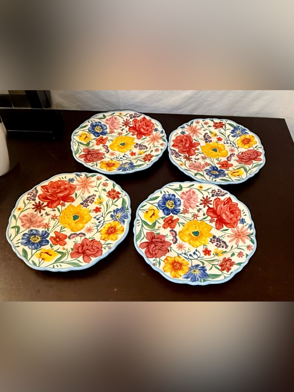 4 The Pioneer Woman Brilliant Blooms Stoneware Salad Plates. 8.5” - Picture 2 of 9